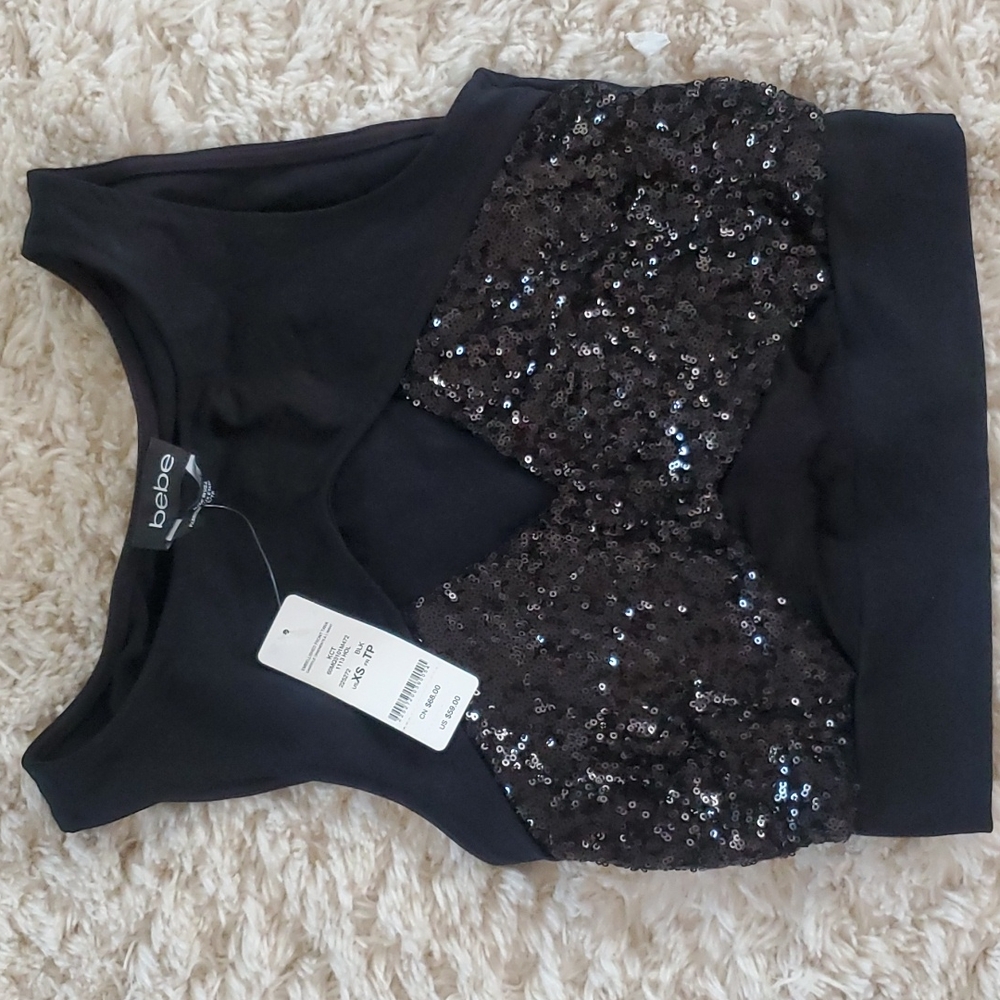 Bebe Night Out Crop Sequin Top